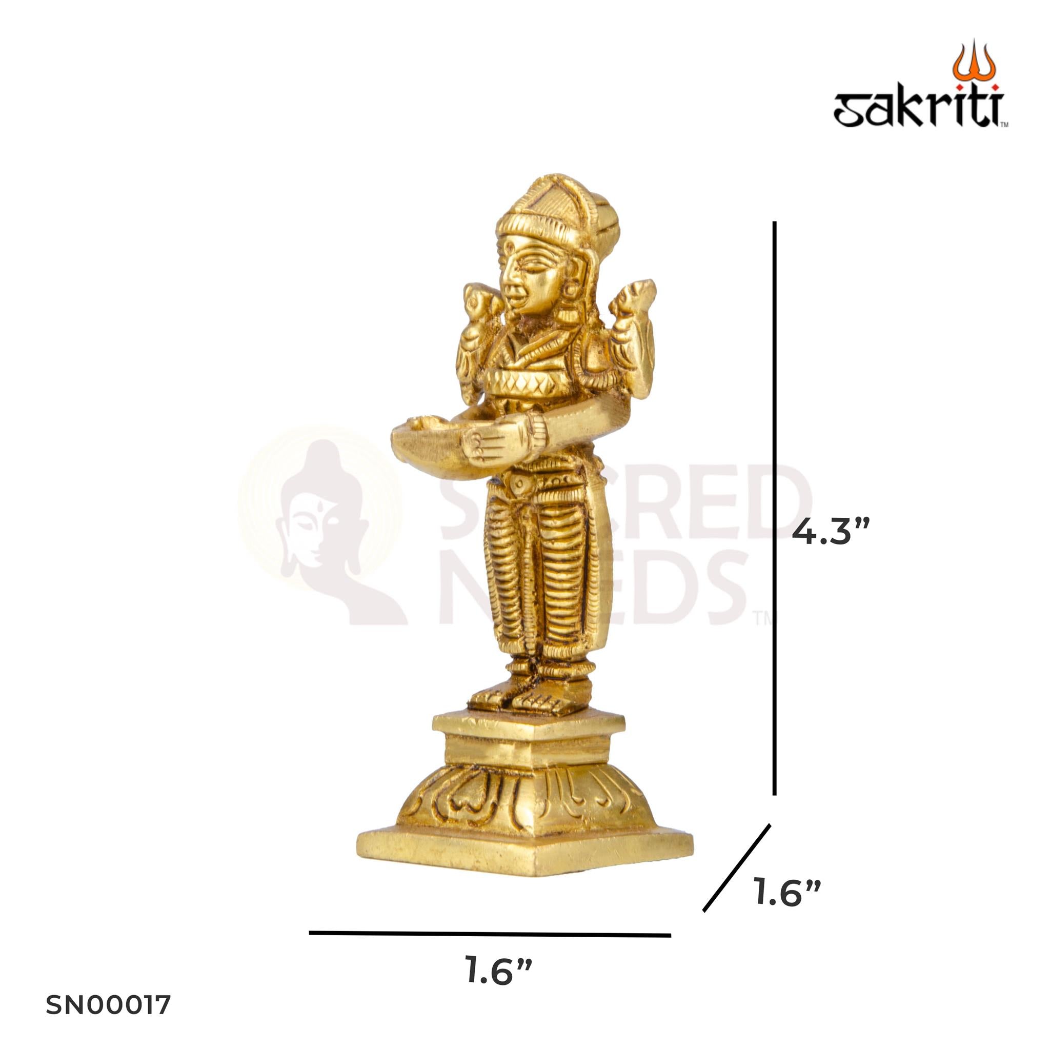 Brass Paavai Vilakku – 4.3 Inch Height | Traditional Brass Lady Lamp for Temple & Diwali Decor
