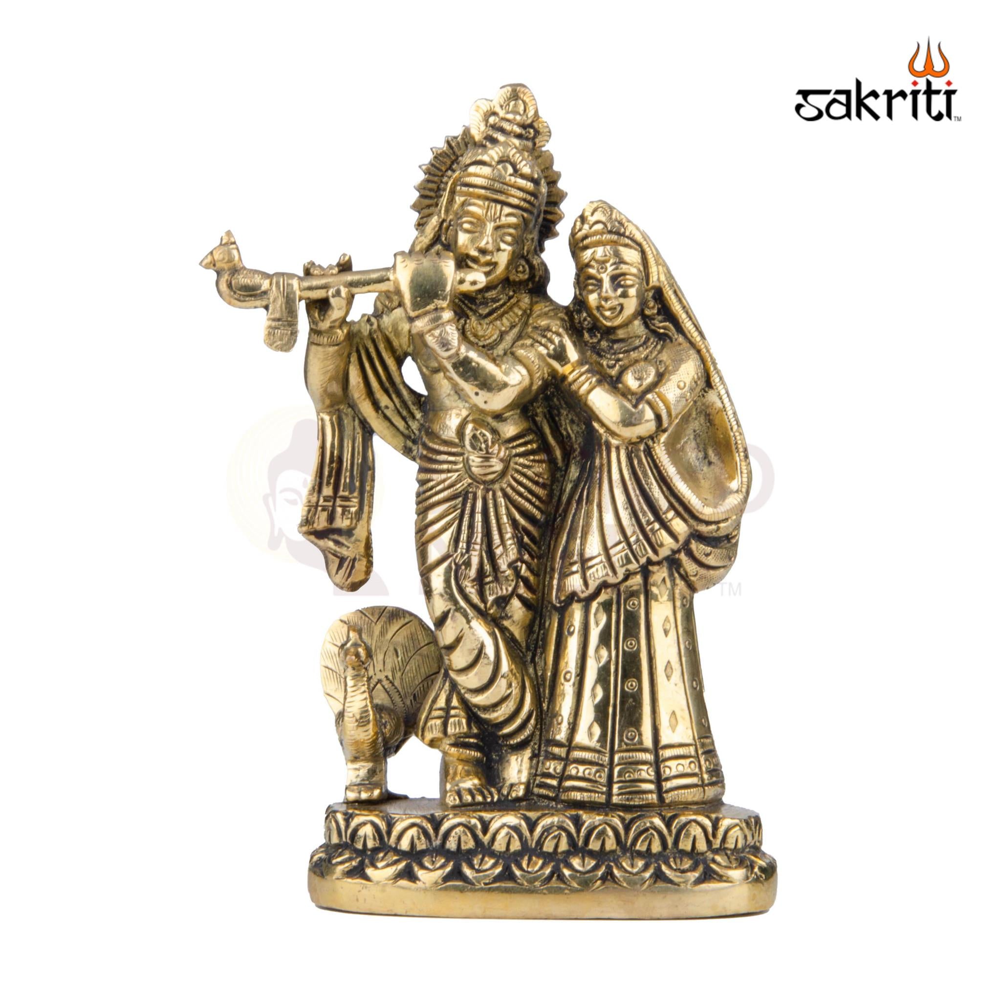 Brass Radha-Krishna Idol – 5.6 Inch Height | Divine Love Statue for Pooja Room & Festive Gifting