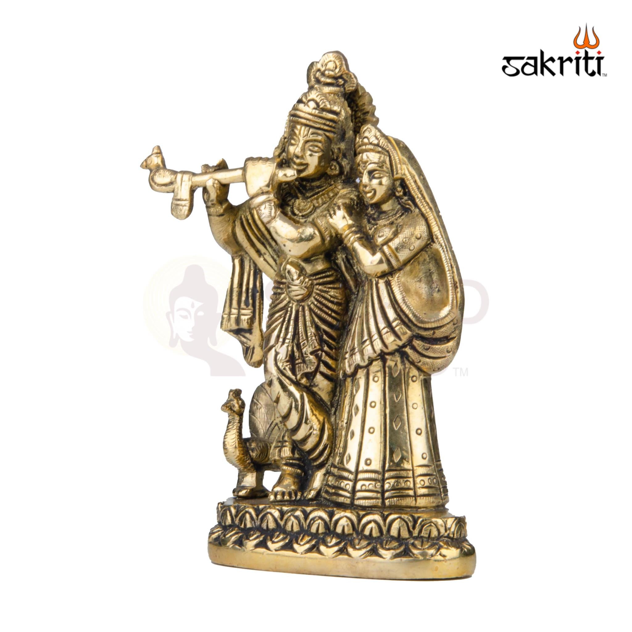 Brass Radha-Krishna Idol – 5.6 Inch Height | Divine Love Statue for Pooja Room & Festive Gifting