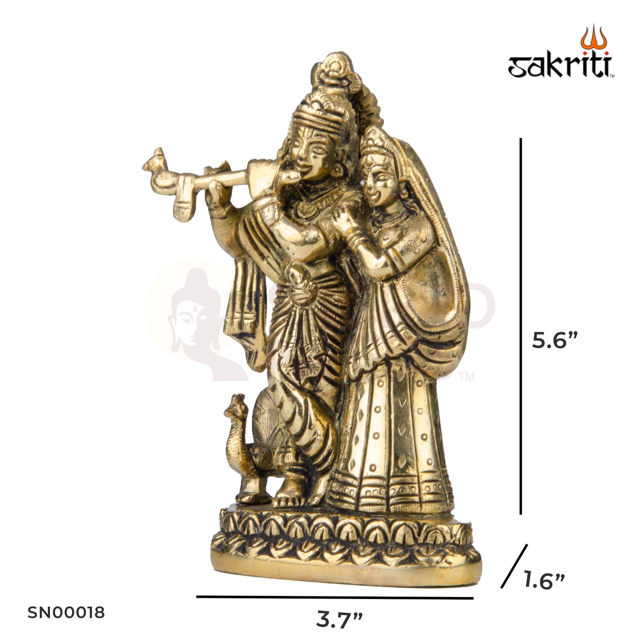 Brass Radha-Krishna Idol – 5.6 Inch Height | Divine Love Statue for Pooja Room & Festive Gifting