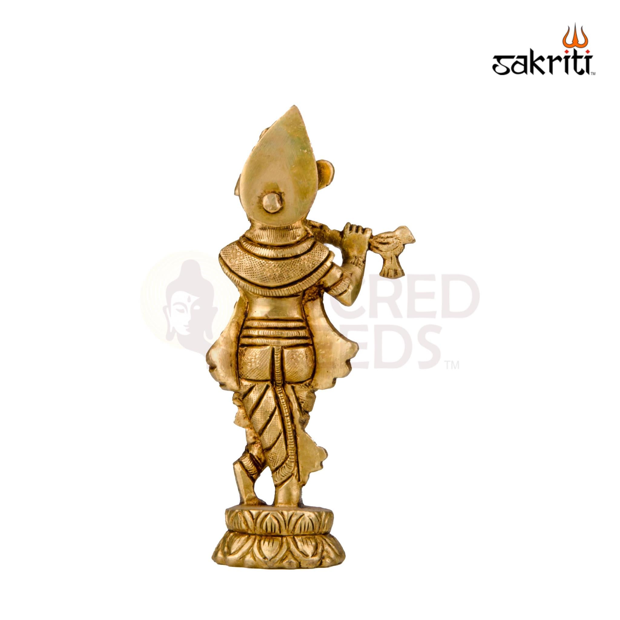 Brass Flute Krishna Idol – 5.6 Inch Height | Shree Krishna Statue for Pooja, Janmashtami & Decor