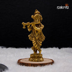 Brass Flute Krishna Idol – 5.6 Inch Height | Shree Krishna Statue for Pooja, Janmashtami & Decor