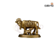 Brass Cow & Calf Statue – 2.7 Inch Height | Small Kamadhenu Idol for Pooja & Car Dashboard