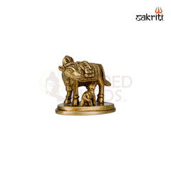 Brass Cow & Calf Statue – 2.7 Inch Height | Small Kamadhenu Idol for Pooja & Car Dashboard
