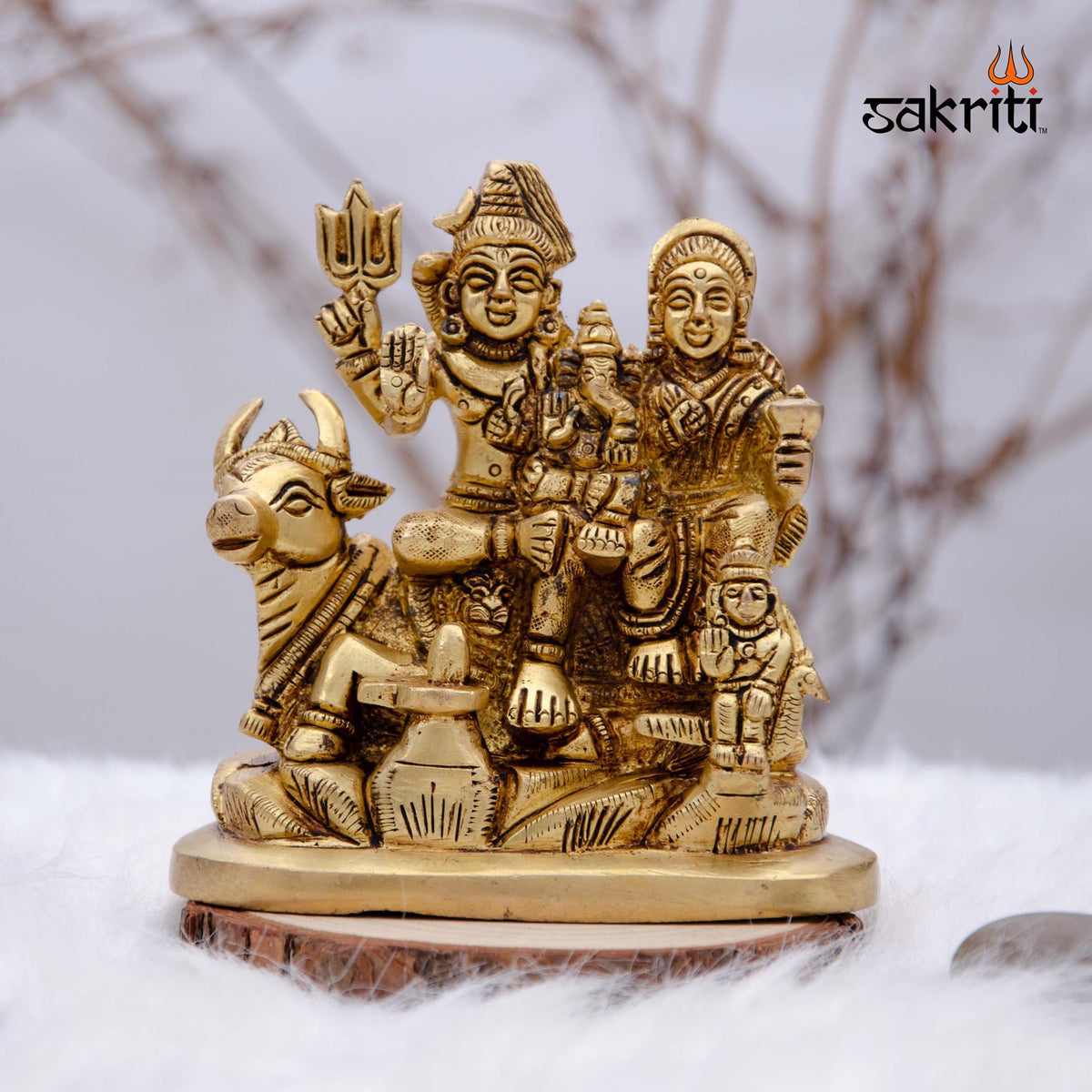 Brass Shivan Family Idol – 4.5 Inch Height | Lord Shiva Parvati Ganesha Statue for Home Temple