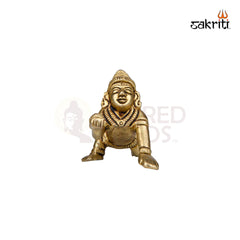 Brass Ladoo Krishna Idol – 2.4 Inch Height | Baby Krishna with Laddu for Janmashtami & Decor