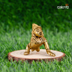 Brass Ladoo Krishna Idol – 2.4 Inch Height | Baby Krishna with Laddu for Janmashtami & Decor