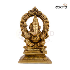 Brass Ganesha with Arch – 7 Inch Height | Lord Ganesha Brass Statue with Prabhavali Arch for Temple & Pooja