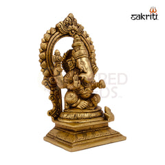 Brass Ganesha with Arch – 7 Inch Height | Lord Ganesha Brass Statue with Prabhavali Arch for Temple & Pooja