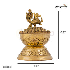 Brass Annam Dhoopkal with Lid – 6.2 Inch Height | Brass Incense Holder with Lid in Annam Design for Temple & Home