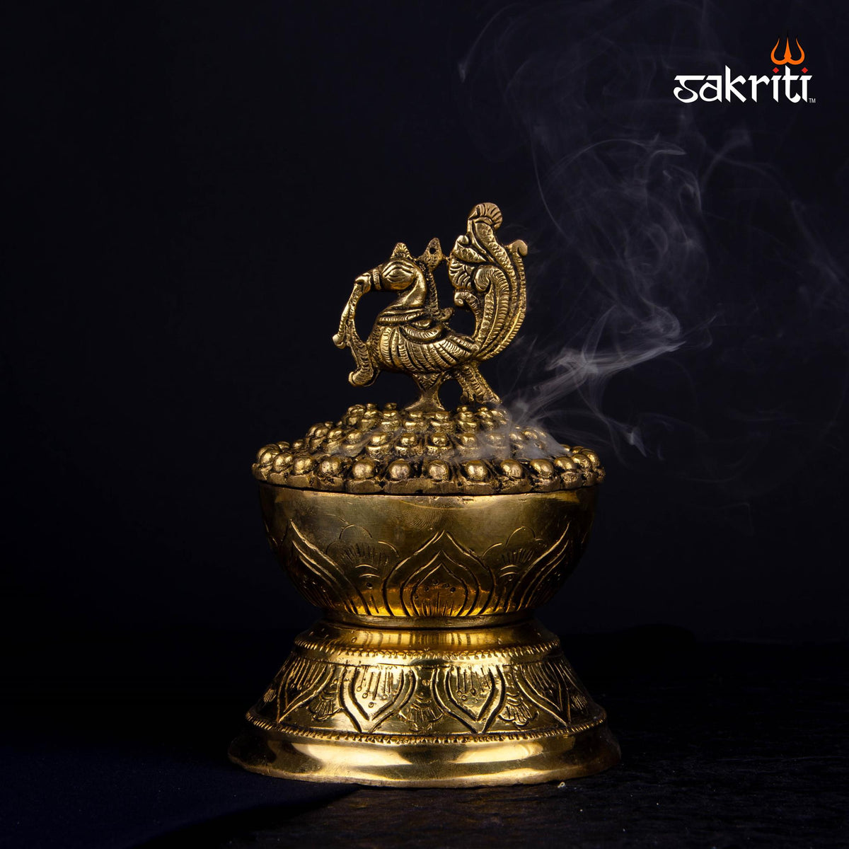 Brass Annam Dhoopkal with Lid – 6.2 Inch Height | Brass Incense Holder with Lid in Annam Design for Temple & Home