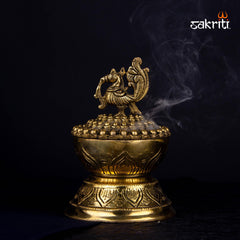 Brass Annam Dhoopkal with Lid – 6.2 Inch Height | Brass Incense Holder with Lid in Annam Design for Temple & Home