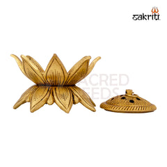 Brass Lotus Dhoopkal – 2.5 Inch Height | Lotus Design Brass Dhoop Stand for Pooja, Fragrance & Decor