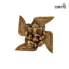 Brass Swastik Ganesha Mounted – 6.3 Inch Height | Brass Ganesha on Swastik Base for Auspicious Home Decor & Pooja