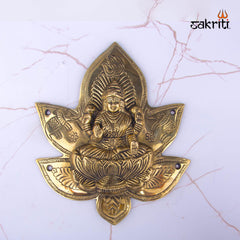 Brass Lotus Lakshmi Mounted – 8.5 Inch Height | Goddess Lakshmi Brass Idol Seated on Lotus for Wealth, Worship & Festive Decor