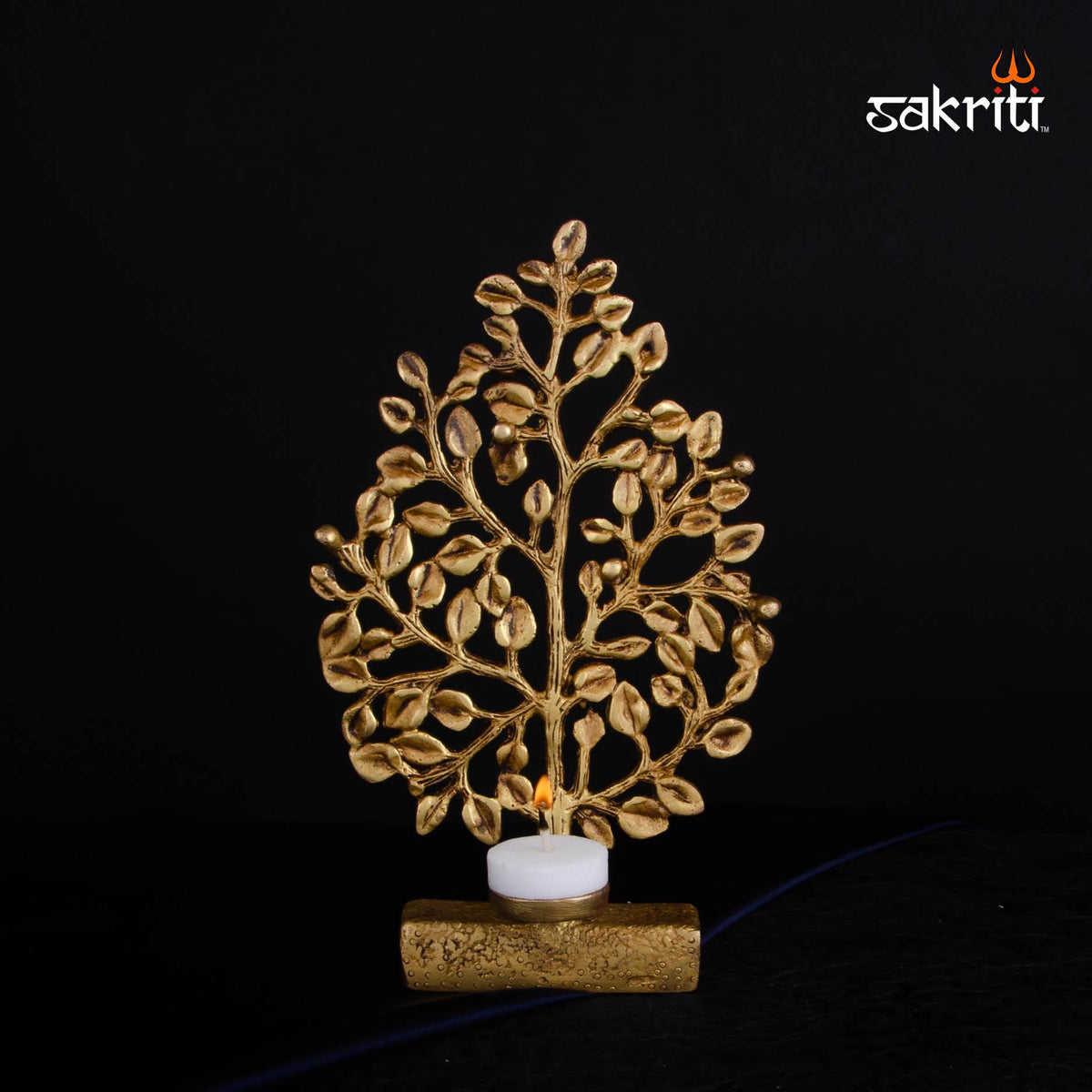 Brass Tree with Holder – 9.7 Inch | Decorative Brass Tree Stand for Diyas, Bells & Festive Pooja Setup