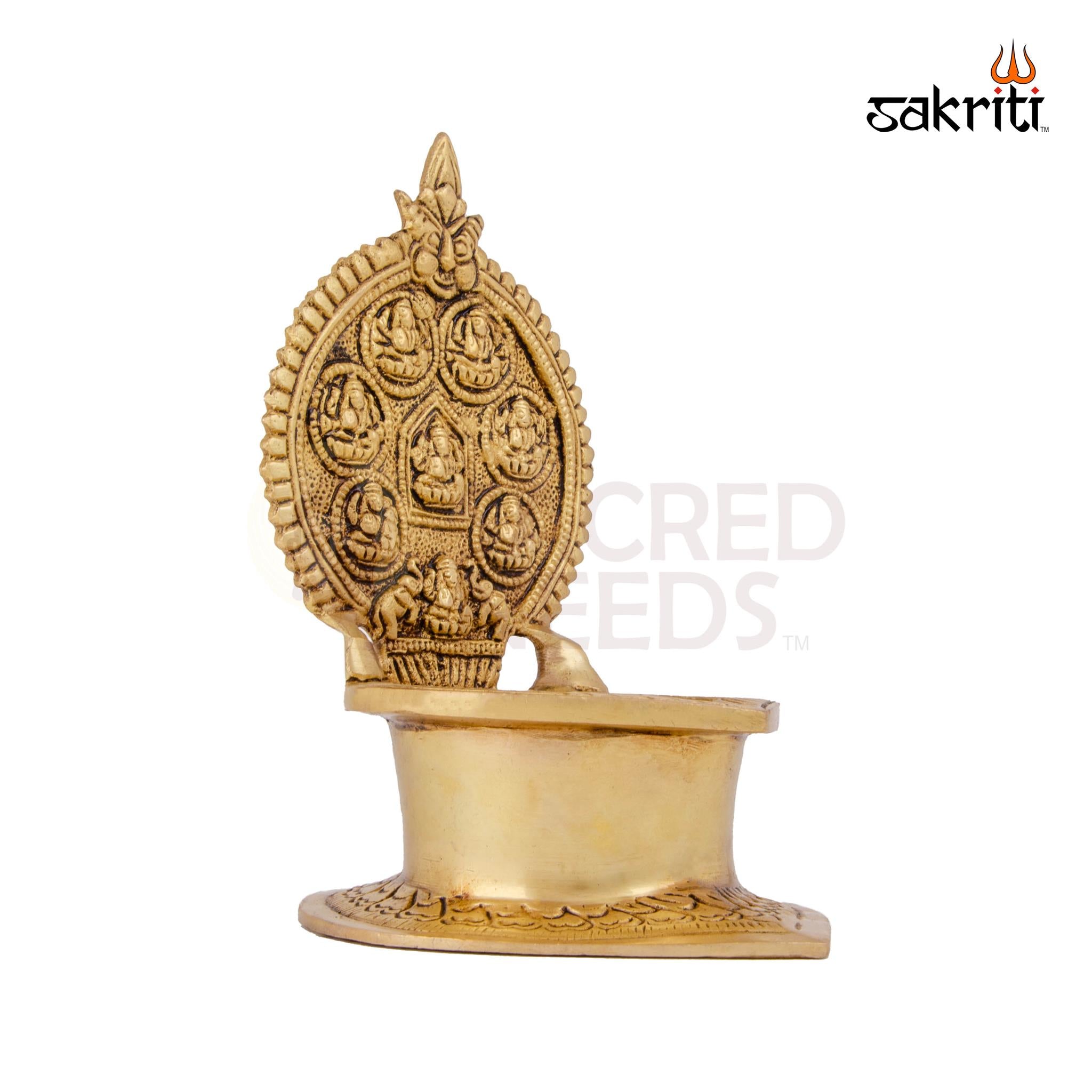 Brass Ashtalakshmi Vilakku – 6.8 Inch | Traditional Brass Oil Lamp Featuring 8 Forms of Lakshmi for Temple Use