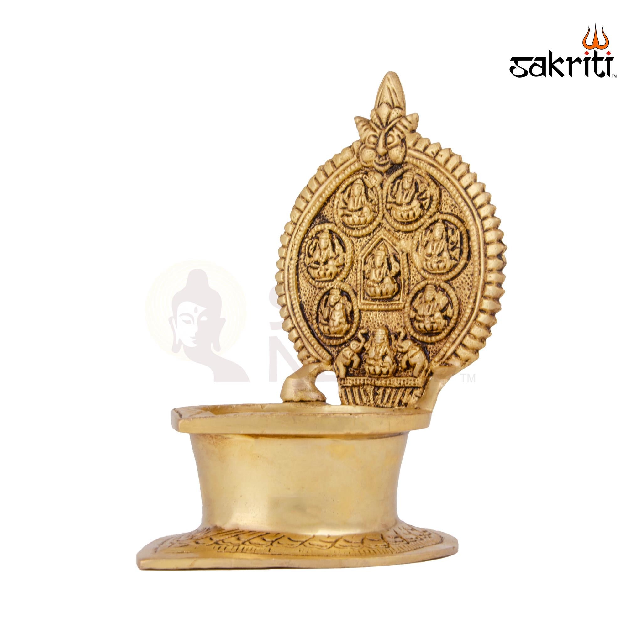 Brass Ashtalakshmi Vilakku – 6.8 Inch | Traditional Brass Oil Lamp Featuring 8 Forms of Lakshmi for Temple Use