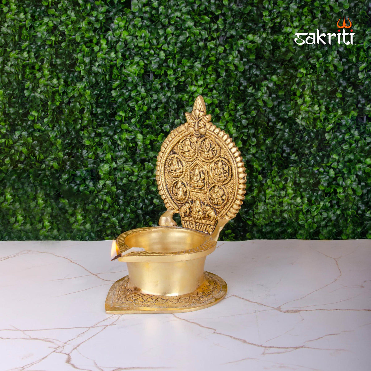 Brass Ashtalakshmi Vilakku – 6.8 Inch | Traditional Brass Oil Lamp Featuring 8 Forms of Lakshmi for Temple Use