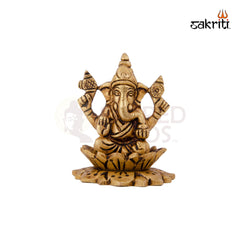 Brass Lotus Ganesha – 3 Inch | Ganesha Idol Seated on Lotus for Home Decor, Car Dashboard & Gifting