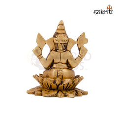 Brass Lotus Ganesha – 3 Inch | Ganesha Idol Seated on Lotus for Home Decor, Car Dashboard & Gifting