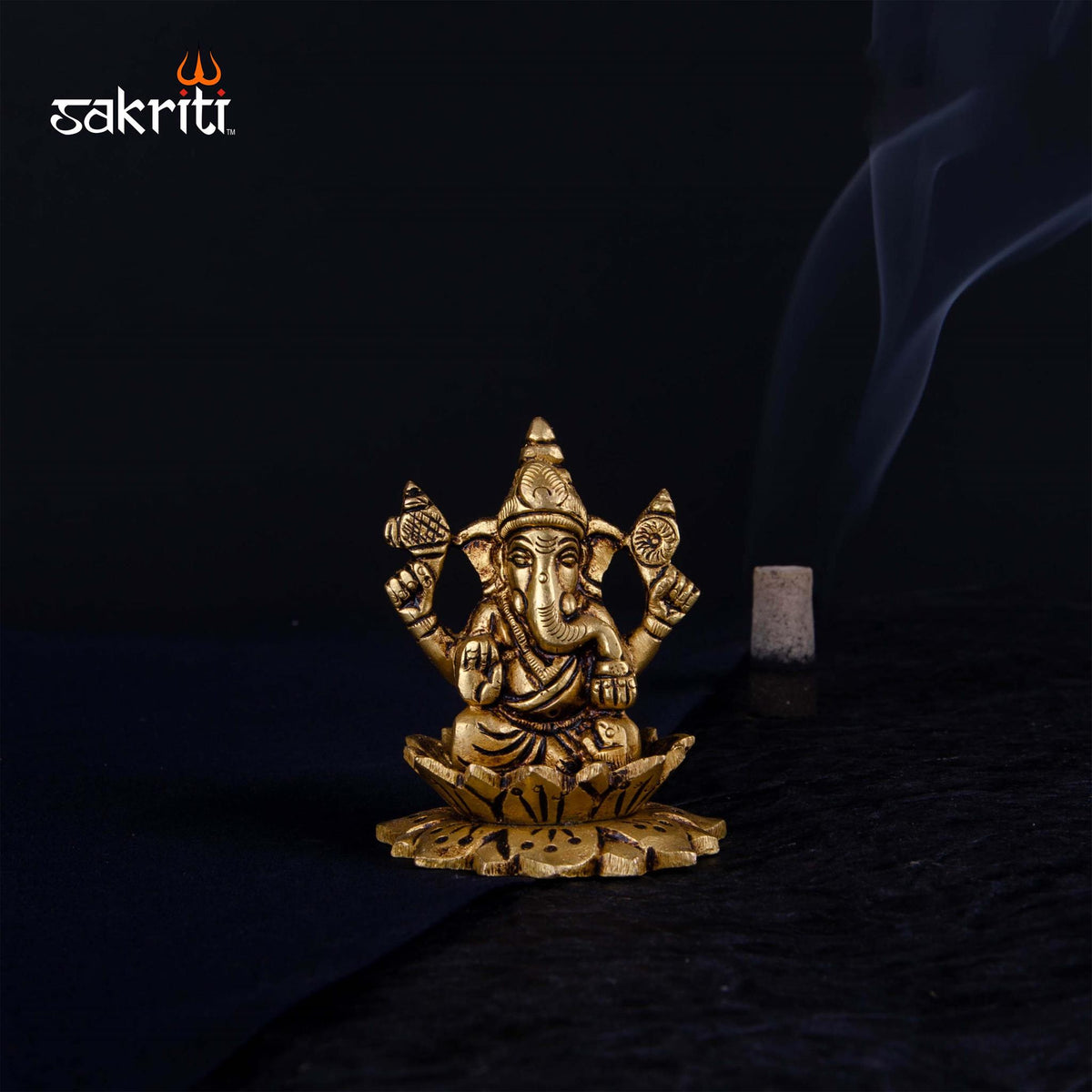 Brass Lotus Ganesha – 3 Inch | Ganesha Idol Seated on Lotus for Home Decor, Car Dashboard & Gifting