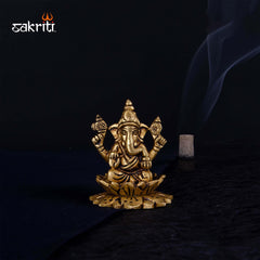 Brass Lotus Ganesha – 3 Inch | Ganesha Idol Seated on Lotus for Home Decor, Car Dashboard & Gifting