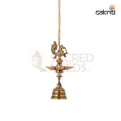 Brass Annam Vilakku 5 Mukh Hanging – 22.5 Inch | Traditional Five-Faced Hanging Lamp with Bird Design