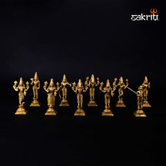 Brass Dasavatara Set – 10 Pieces | Miniature Brass Idols of Vishnu’s 10 Avatars for Display & Golu
