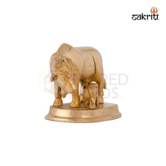 Brass Cow & Calf – 2.8 Inch | Kamadhenu Idol with Calf for Pooja Room, Prosperity & Blessings