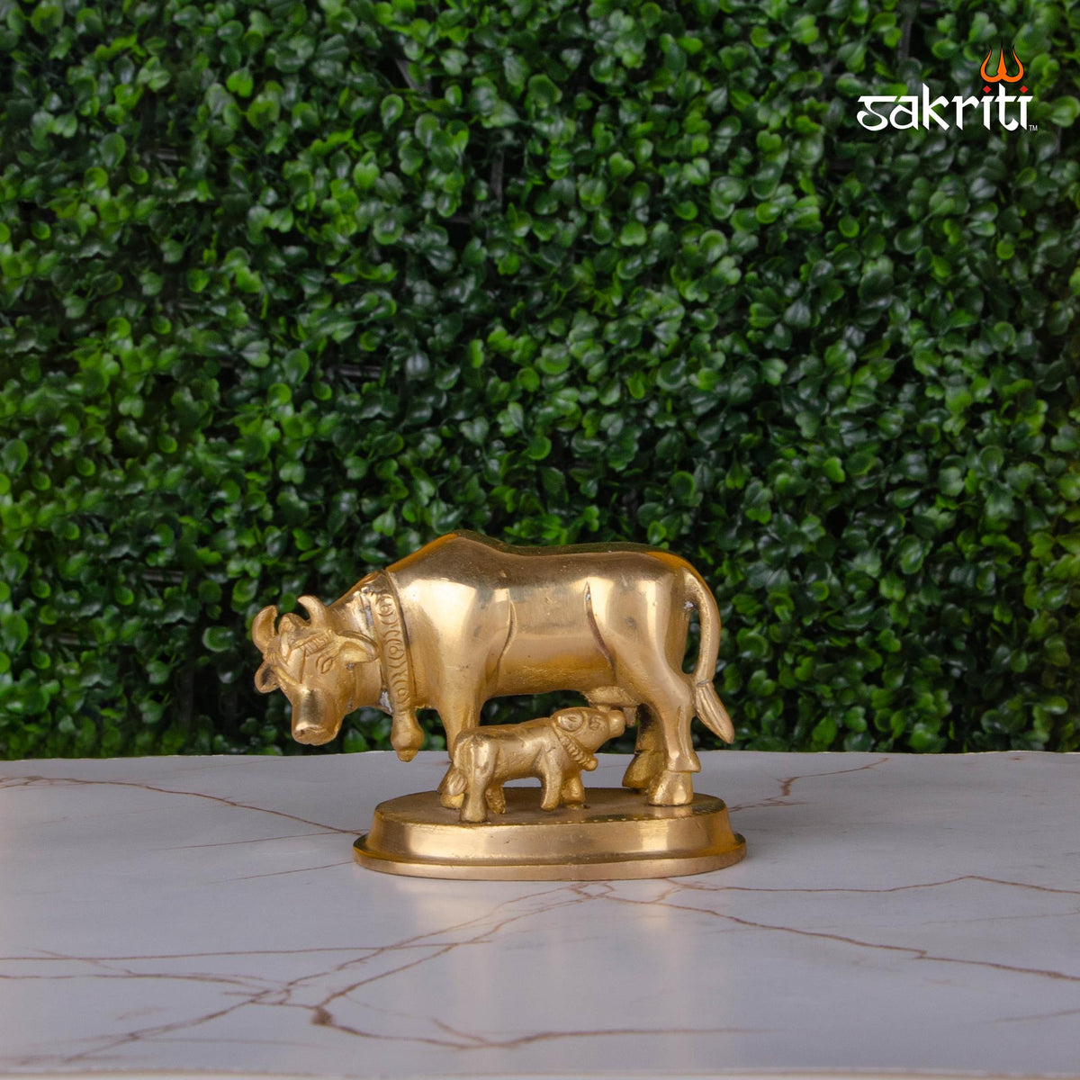 Brass Cow & Calf – 2.8 Inch | Kamadhenu Idol with Calf for Pooja Room, Prosperity & Blessings