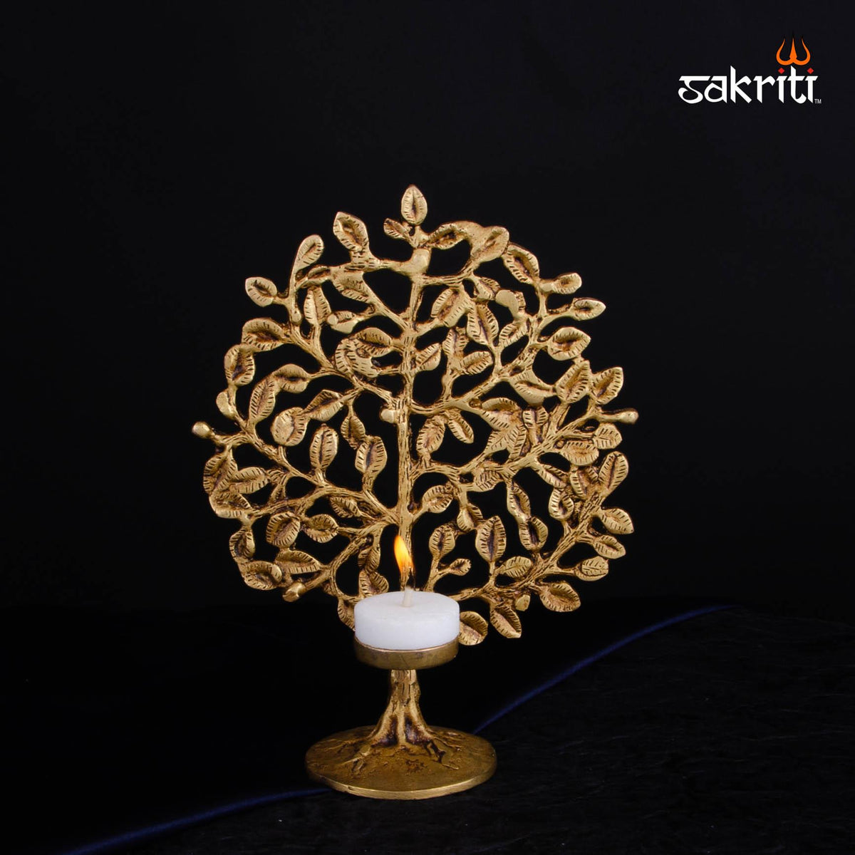 Brass Tree with Holder – 8.5 Inch | Decorative Tree Holder for Diyas, Bells & Pooja Decor
