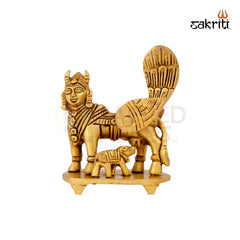 Brass Kamadhenu – 4.3 Inch | Cow & Calf Brass Idol for Prosperity, Home Temple & Office Decor