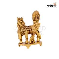 Brass Kamadhenu – 4.3 Inch | Cow & Calf Brass Idol for Prosperity, Home Temple & Office Decor