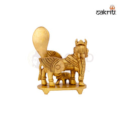 Brass Kamadhenu – 4.3 Inch | Cow & Calf Brass Idol for Prosperity, Home Temple & Office Decor