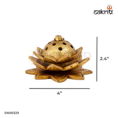 Brass Lotus Dhoop Dhani – 2.4 Inch Height | Lotus-Shaped Brass Incense Holder for Home Temple & Meditation
